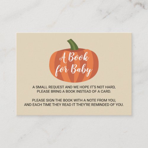 Pumpkin Autumn Fall Baby Shower Book Request Enclosure Card