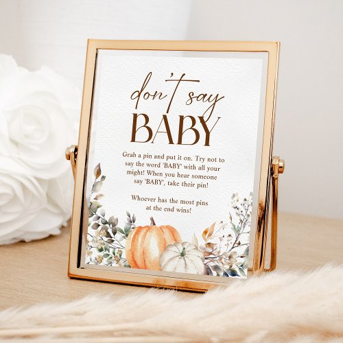 Pumpkin Autumn Fall Baby Shower Dont Say Baby Poster
