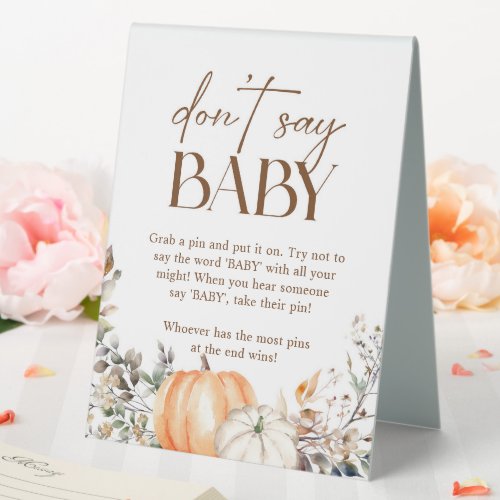 Pumpkin Autumn Fall Baby Shower Dont Say Baby Table Tent Sign