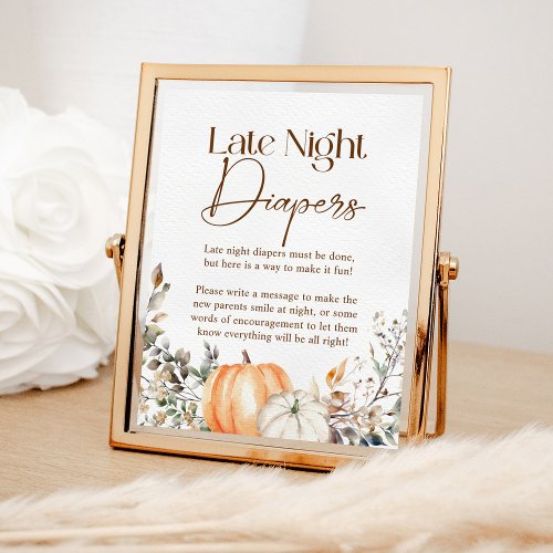 Pumpkin Autumn Fall Baby Shower Late Night Diapers Poster