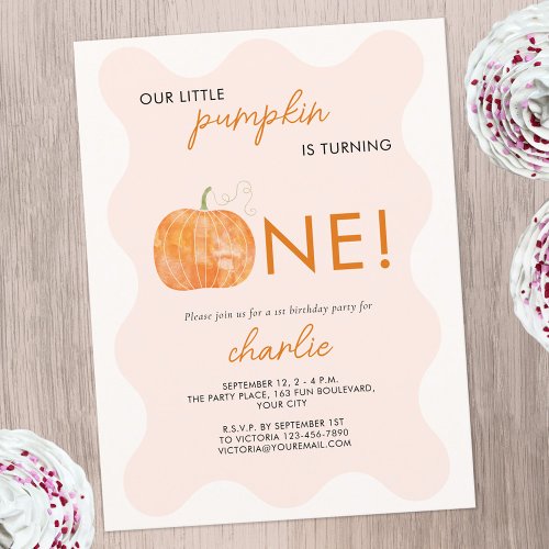 Pumpkin Autumn Fall First 1st Birthday Invitation Postcard