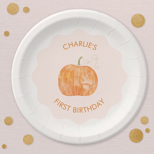 Pumpkin Autumn Fall First 1st Birthday Paper Plates