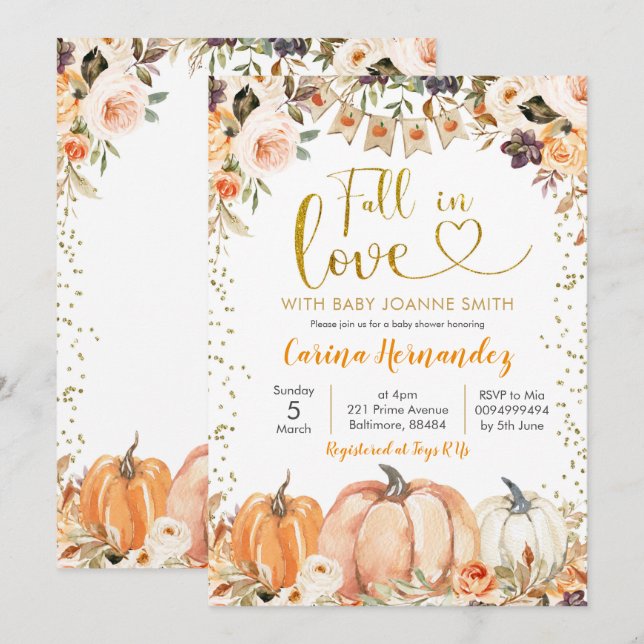 Pumpkin Autumn Fall in Love Baby Shower Invitation (Front/Back)