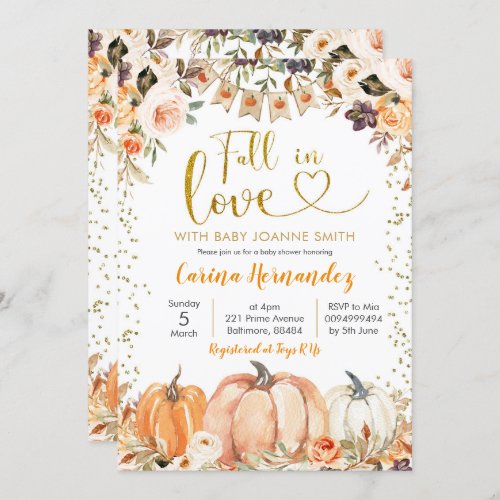 Pumpkin Autumn Fall in Love Baby Shower Invitation