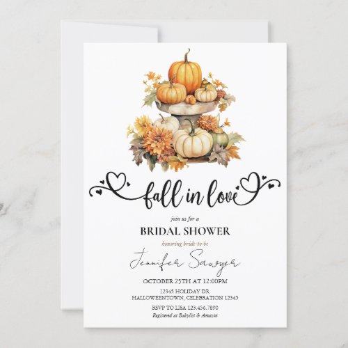 Pumpkin Autumn  Fall in Love  Fall Bridal Shower Invitation