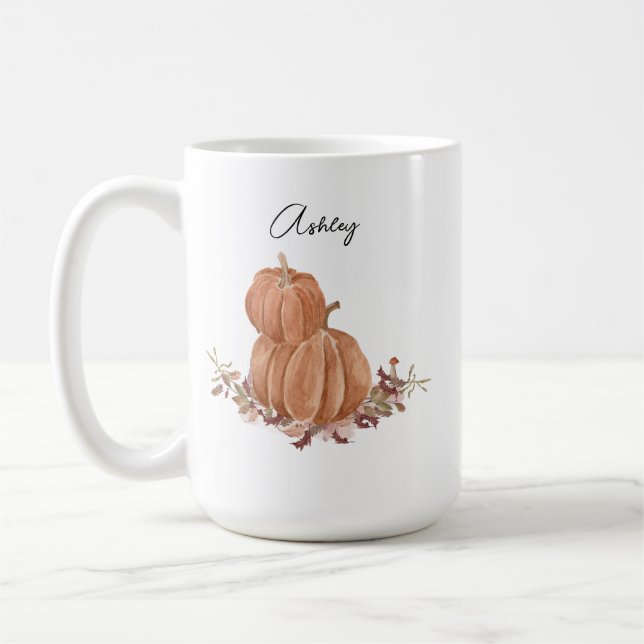 Pumpkin Autumn Fall Personalized Name Thanksgiving Coffee Mug (Left)