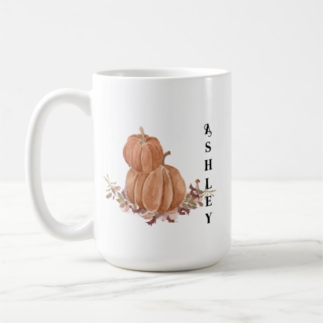 Pumpkin Autumn Fall Personalized Name Thanksgiving Coffee Mug (Left)