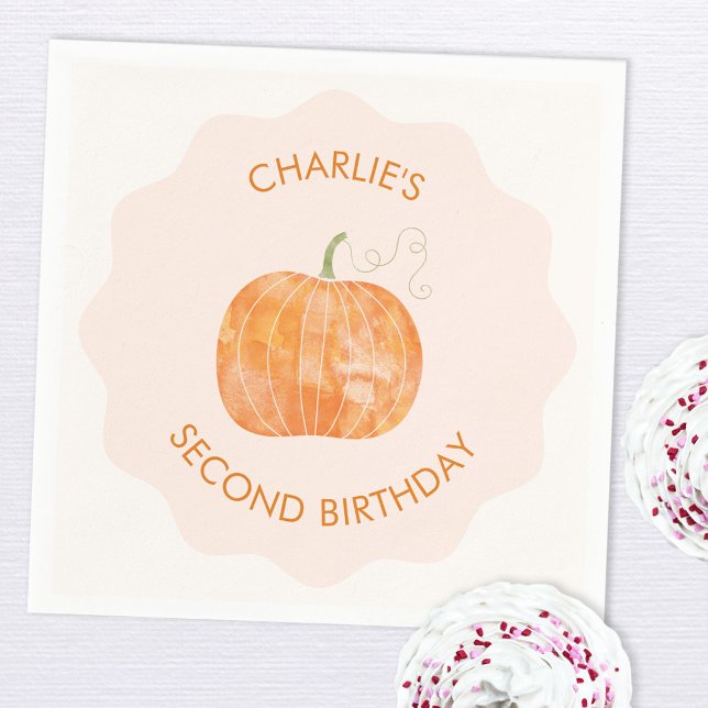 Pumpkin Autumn Fall Second 2nd Birthday Napkins (Pumpkin 2nd second birthday paper party napkin)
