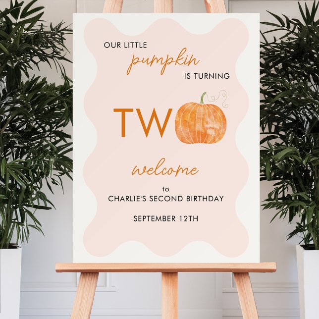 Pumpkin Autumn Fall Second Birthday Welcome Sign (Pumpkin second 2nd birthday party welcome sign)