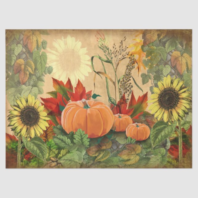 Pumpkin Autumn Fall Sunflower Tissue Paper (Front)