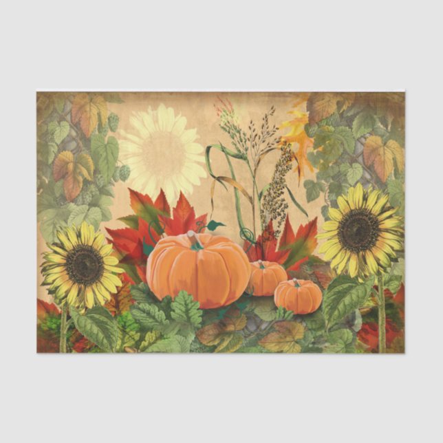 Pumpkin Autumn Fall Sunflower Tissue Paper (Front)