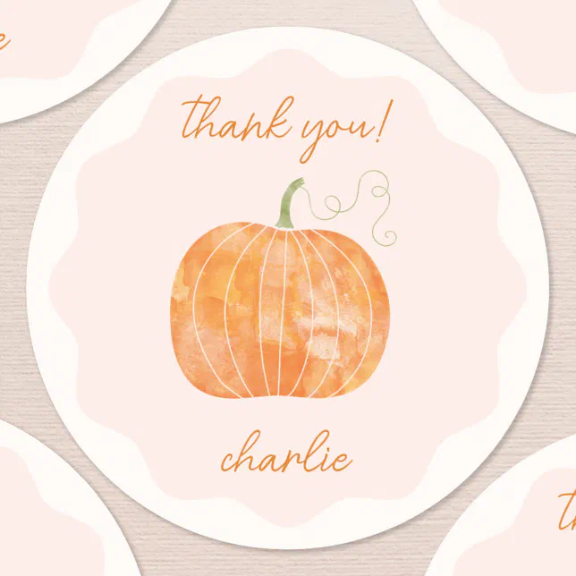 Pumpkin Autumn Fall Thank You Personalized Classic Round Sticker | Zazzle