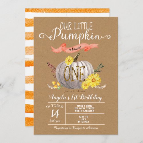 Pumpkin Autumn First 1st Birthday Invitation