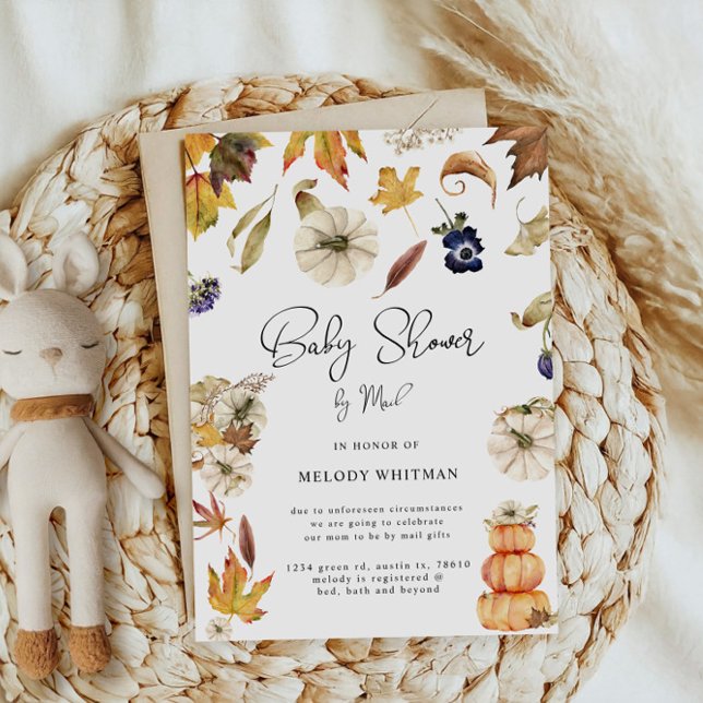 Pumpkin Autumn Floral Baby Shower By Mail Invitation (Creator Uploaded)