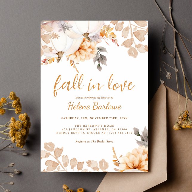 Pumpkin Autumn Floral Bridal Shower Invitation (Pumpkin Autumn Floral Bridal Shower Invitation)