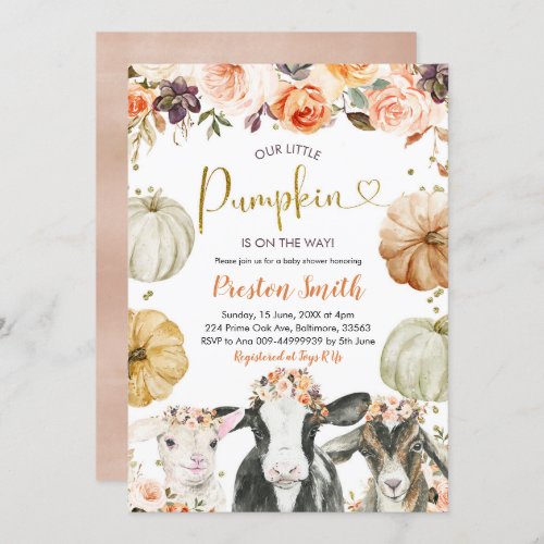 Pumpkin Autumn Floral Farm Baby Shower Invitation