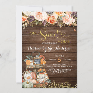 Pumpkin Autumn Floral Rustic Housewarming Party Invitation