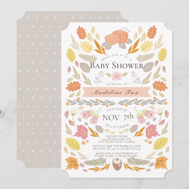 Pumpkin Autumn Foliage Floral Baby Shower Invitation (Front/Back)