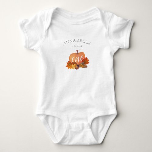 Pumpkin Autumn Leaves 1st Birthday Baby Bodysuit