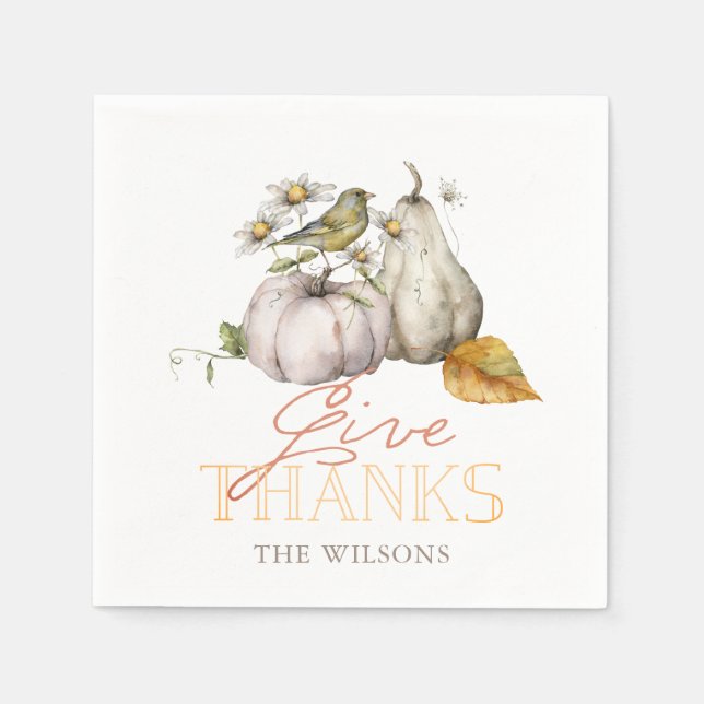 Pumpkin Autumn Leaves Bird Thanksgiving Napkins (Front)