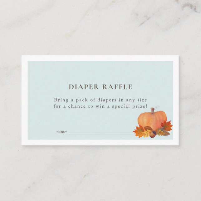 Pumpkin Autumn Leaves Blue Diaper Raffle Ticket Enclosure Card (Front)