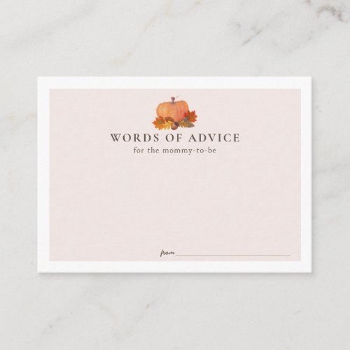 Pumpkin Autumn Leaves Pink Baby Shower Advice Enclosure Card