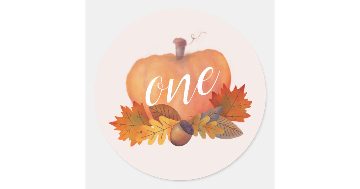 Pumpkin Autumn Leaves Pink Birthday Classic Round Sticker | Zazzle