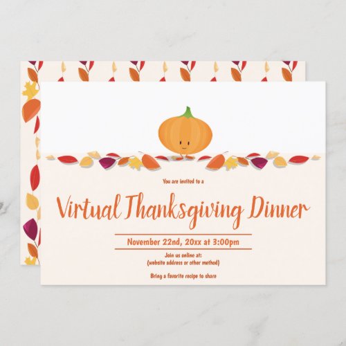 Pumpkin Autumn Leaves Virtual Thanksgiving Dinner Invitation