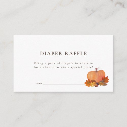 Pumpkin Autumn Leaves White Diaper Raffle Ticket Enclosure Card