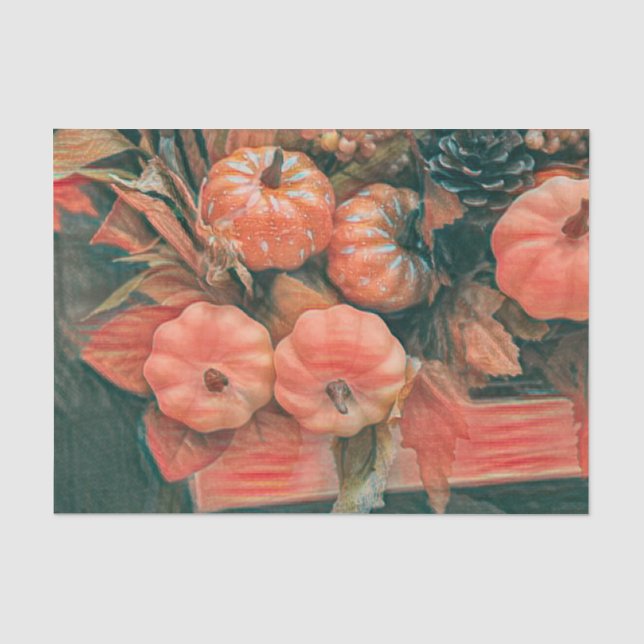 Pumpkin Autumn Orange Green Rustic Country Tissue Paper (Front)