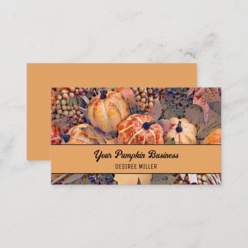 Pumpkin Autumn Orange Leaves Digital Painting Business Card