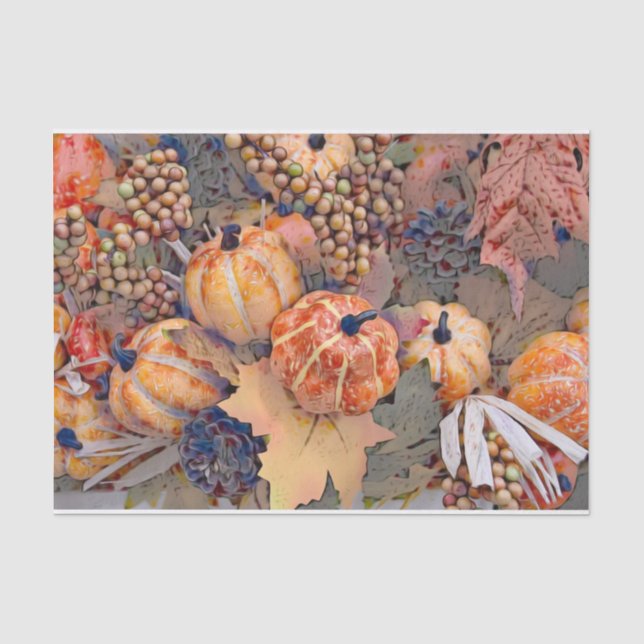 Pumpkin Autumn Orange Leaves Digital Painting Tissue Paper (Front)