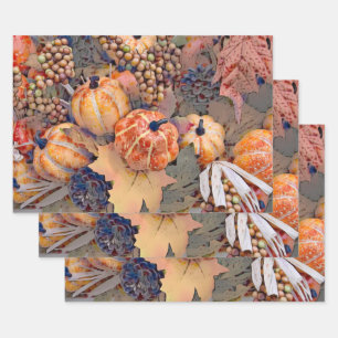 Pumpkin Autumn Orange Leaves Digital Painting Wrapping Paper Sheets