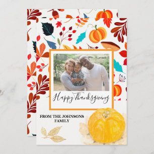 Pumpkin & Autumn Pattern Thanksgiving Photo Card