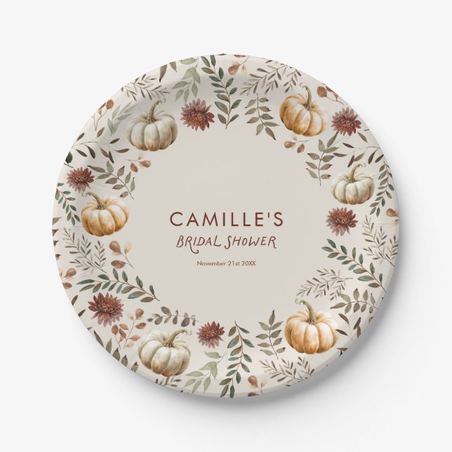 Pumpkin Autumn Rustic Bridal Shower Paper Plates (Front)