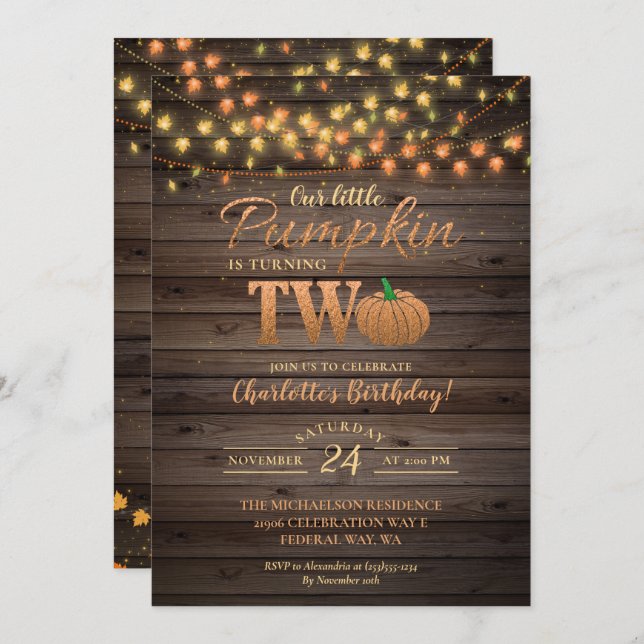Pumpkin Autumn Rustic Fall Country Birthday Invitation (Front/Back)
