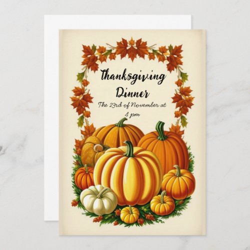 Pumpkin Autumn Thanksgiving Dinner Invitation