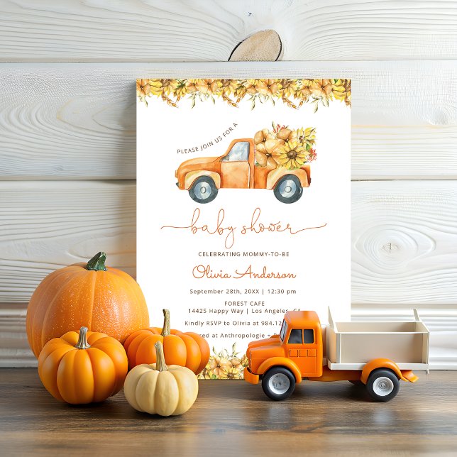 Pumpkin Autumn Truck Baby Shower Invitation (Creator Uploaded)