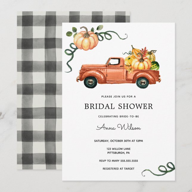 Pumpkin Autumn Truck Bridal Shower Invitation (Front/Back)