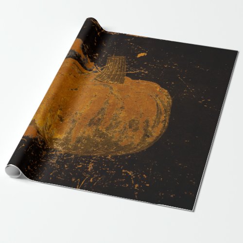 Pumpkin Autumn Vintage Orange Black Grunge Texture Wrapping Paper