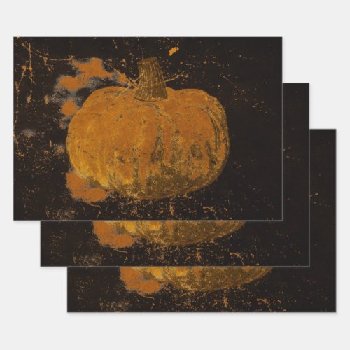 Pumpkin Autumn Vintage Orange Black Grunge Texture Wrapping Paper Sheets