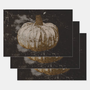 Pumpkin Autumn Vintage White Sepia Black Texture Wrapping Paper Sheets