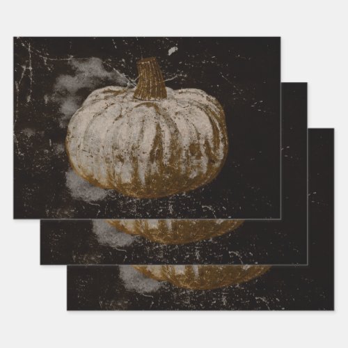 Pumpkin Autumn Vintage White Sepia Black Texture Wrapping Paper Sheets