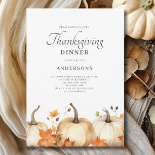 Pumpkin Autumn Watercolor Thanksgiving Dinner Invitation