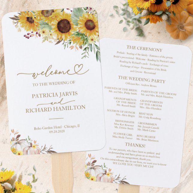 Pumpkin Autumn Wedding Ceremony Program Hand Fan (Creator Uploaded)