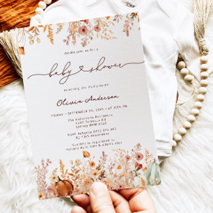 Pumpkin Autumn Wildflowers Baby Shower Invitation