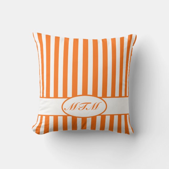 Pumpkin Autumnal Stripes with monogram Throw Pillow (Front)