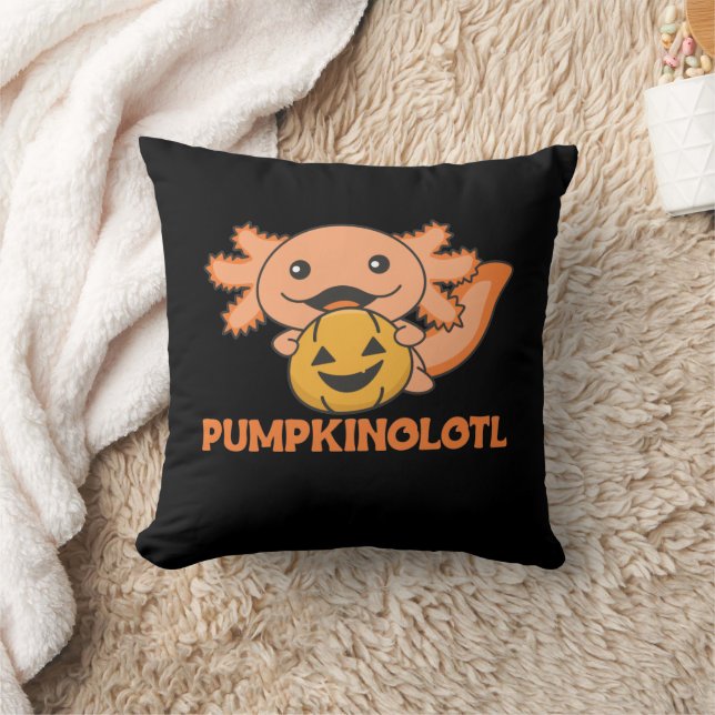 Pumpkin Axolotl Lovers Cute Animals For Halloween  Throw Pillow (Blanket)