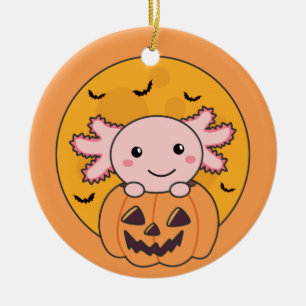 Pumpkin Axolotl Lovers Sweet Animals For Halloween Ceramic Ornament