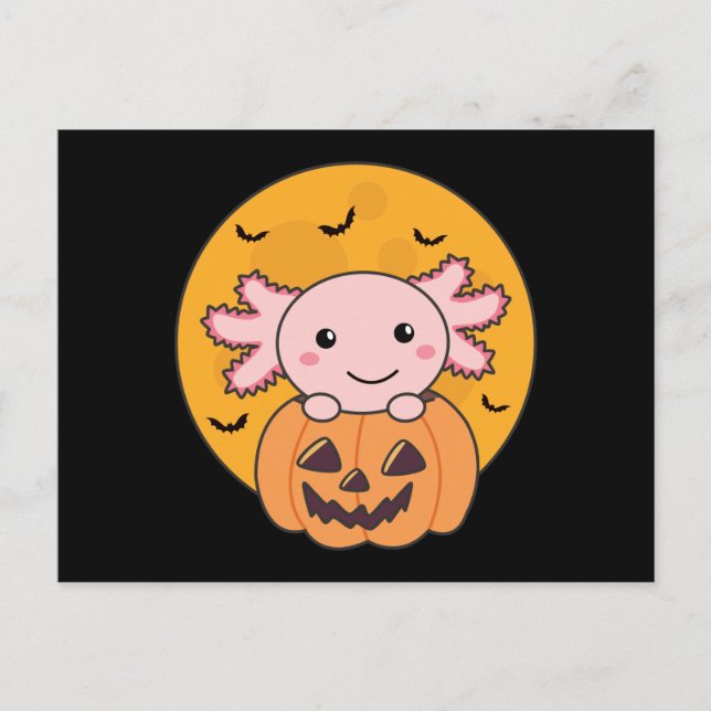 Pumpkin Axolotl Lovers Sweet Animals For Halloween Postcard (Front)